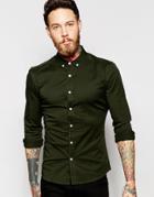 Asos Skinny Shirt In Khaki Twill With Long Sleeves - Rosin