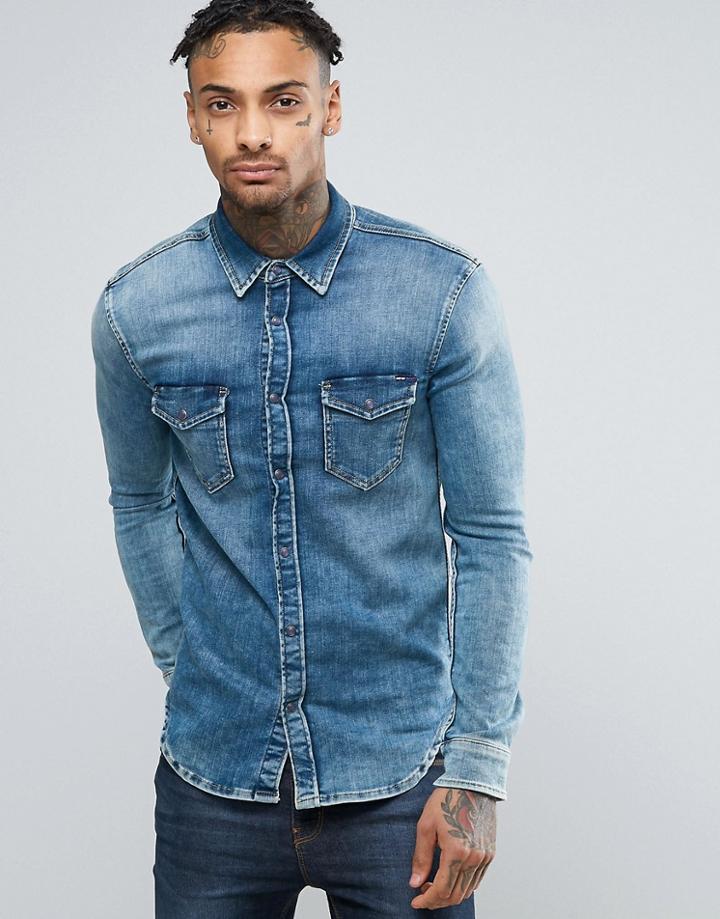 Pepe Jepson Slim Fit Denim Shirt Stretch Indigo - Blue