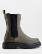 Truffle Collection Pull On Chunky Calf Chelsea Boots In Green Faux Leather