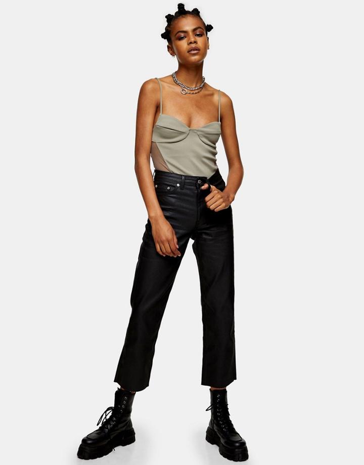 Topshop Coated Straight Jeans In Black