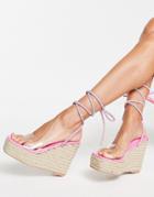 Public Desire Sunbeam Espadrille Wedge Heeled Sandals With Crystal Ankle Tie In Pink