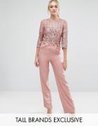 Little Mistress Tall All Over Premium Lace Top Tailored Jumpsuit - Pink
