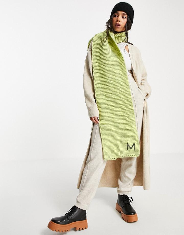 Asos Design Knitted Personalized Scarf With M Initial In Green