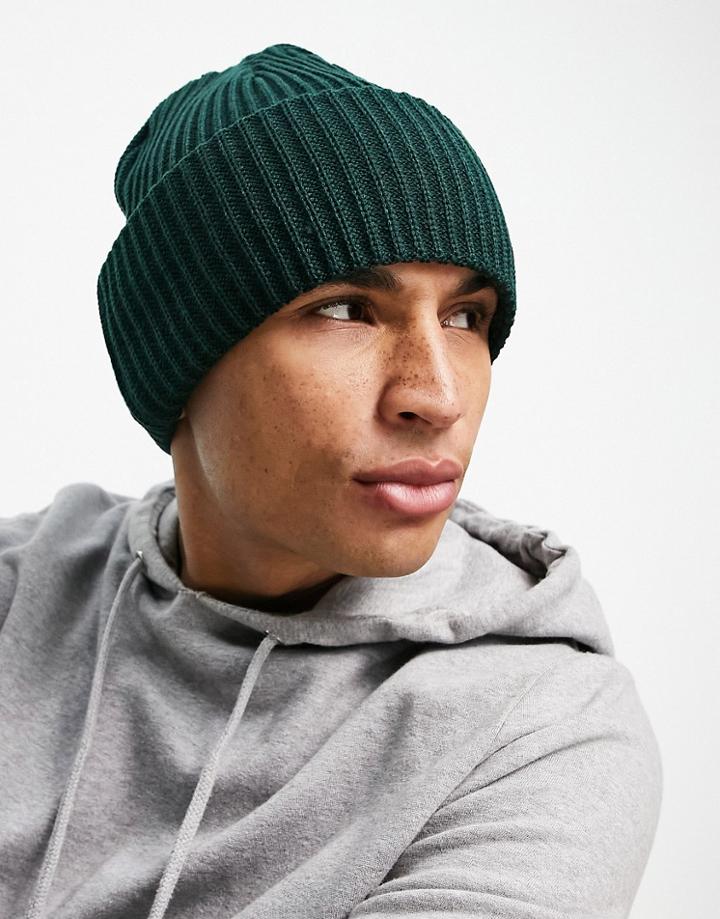 Asos Design Oversized Beanie In Dark Green