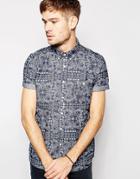 Asos Denim Shirt In Short Sleeve With Bandana Print - Blue