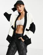 Topshop Knitted Contrast Cardigan In Ivory-white