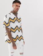 Asos Design Relaxed Fit Chevron Stripe Shirt With Revere Collar In White - White
