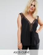Asos Curve Tank With Lace Insert - Black