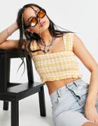 Bershka Gingham Shirred Crop Top Set In Orange