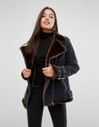 Missguided Faux Fur Lined Aviator Jacket - Multi