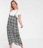 Asos Design Maternity Daisy Grid Print Midi Pinafore Skirt With Tie Straps-multi