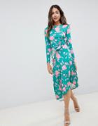 Asos Design Midi Dress With Ruched Waist In Shadow Print - Multi