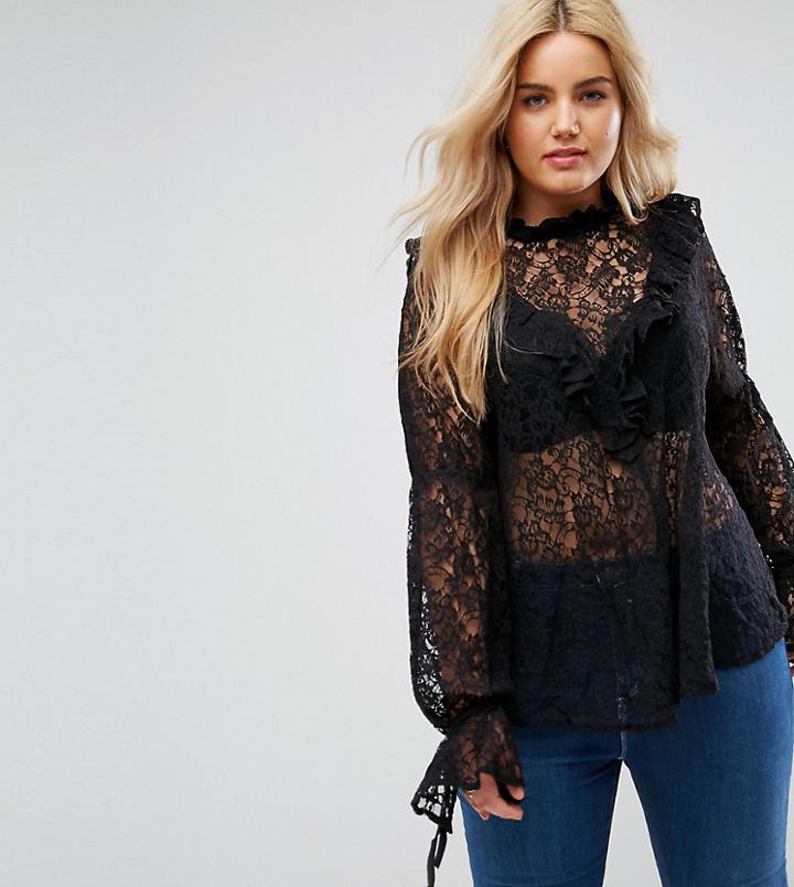 Asos Curve Historical Lace Blouse - Black