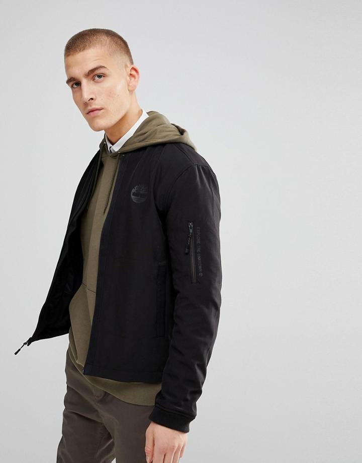 Timberland Soft Shell Bomber Jacket Back Logo In Black - Black