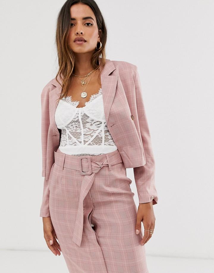 Unique21 Crop Check Blazer - Pink