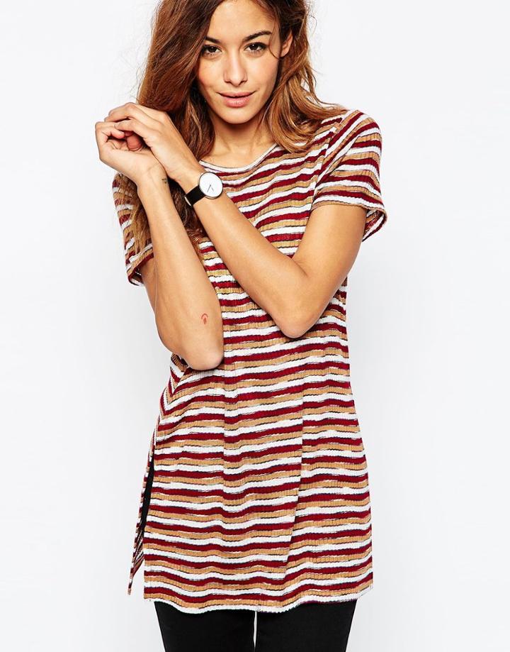 Asos Stripe Longline Top With Side Splits - Multi