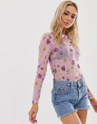 Sacred Hawk 90s Sheer Fitted Shirt In Floral-purple