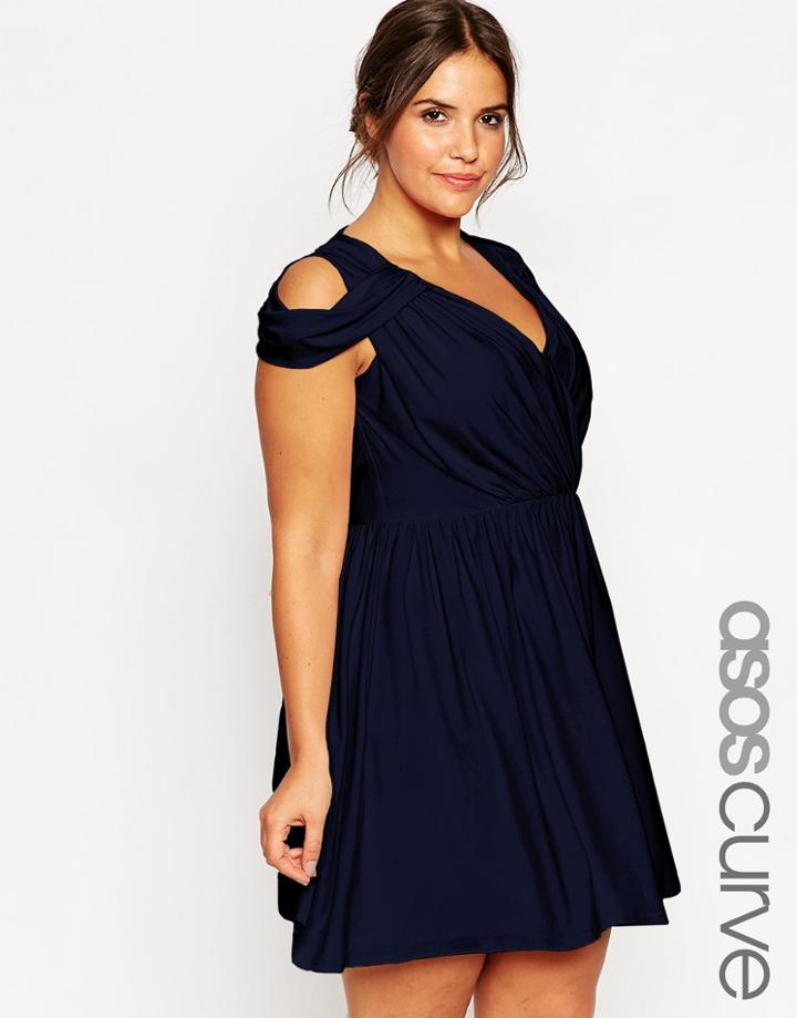 Asos Curve Wrap Front Mini Dress - Navy