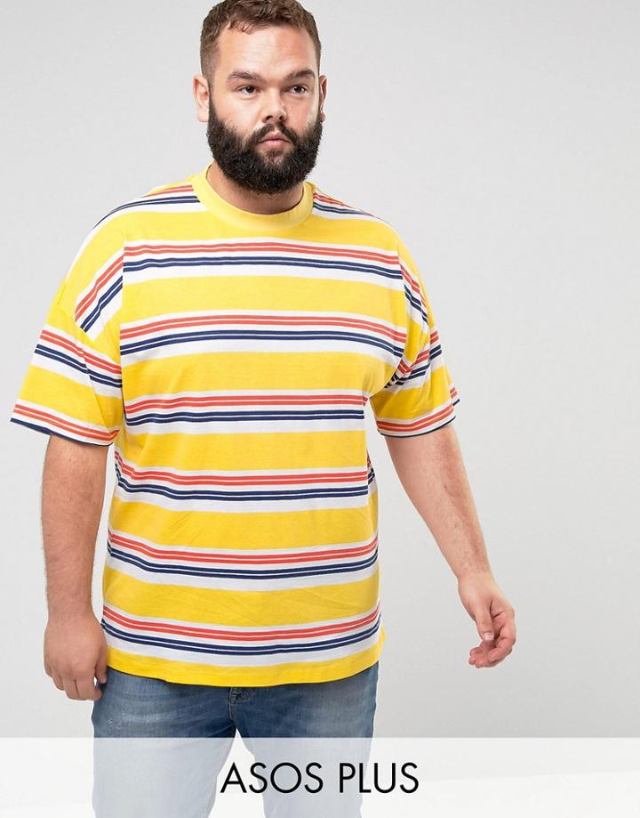 Asos Plus Oversized Stripe T-shirt In Yellow - Yellow