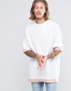 Asos Super Oversized T-shirt With Contrast Sleeves In White/pink - White