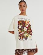 Pull & Bear Graphic Floral T-shirt In Beige-white