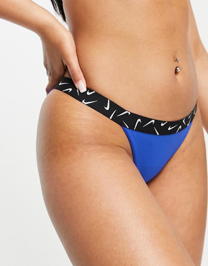 Nike Swimming Swoosh Taped Bikini Bottoms In Blue-blues