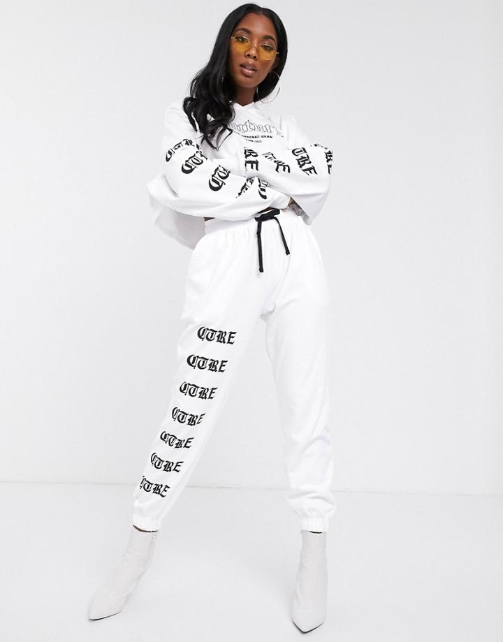 The Couture Club Cropped Motif Hooded Sweater In White