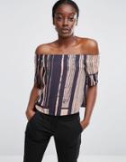 Asos Off Shoulder Top In Abstract Stripe - Multi