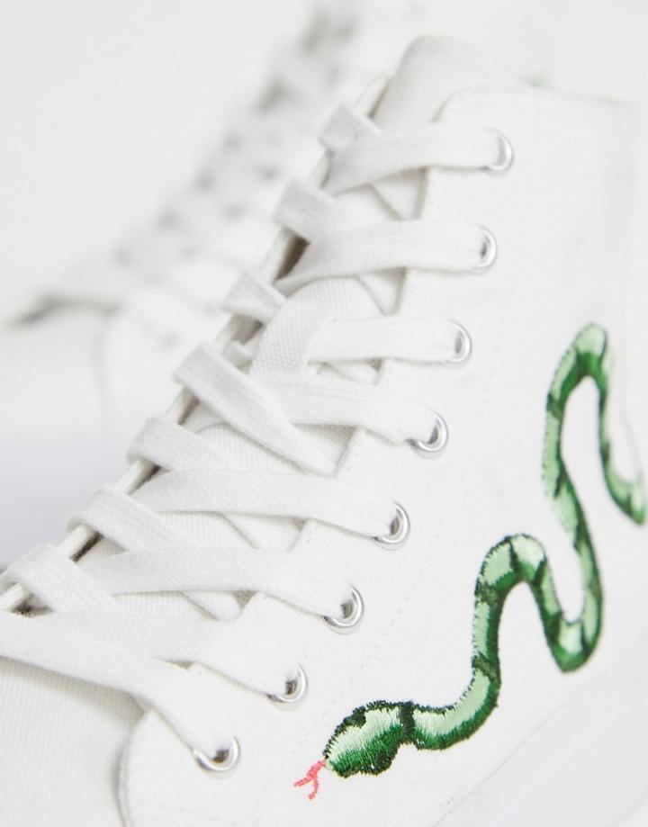 Asos Design Dakota Chunky Flatform Hi Top Sneakers With Embroidery - White