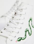 Asos Design Dakota Chunky Flatform Hi Top Sneakers With Embroidery - White