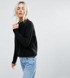 Asos Petite Sweater In Fluffy Yarn With Crew Neck - Black