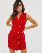 Ax Paris Tailored Button Front Dress - Red