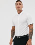 Asos Design Wedding Stretch Slim Herringbone Shirt In White