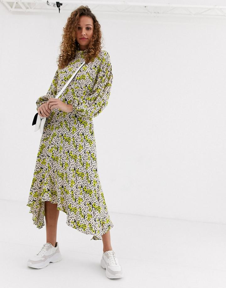 Ghost Anais Midi Dress With Balloon Sleeve In Crepe-yellow