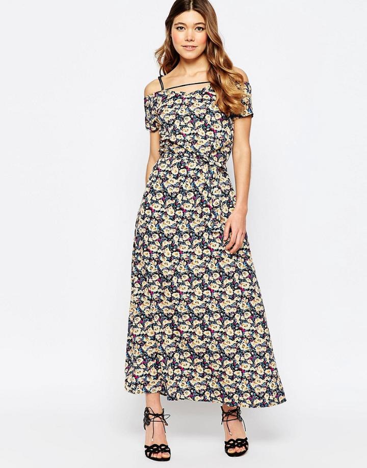 Liquorish Floral Maxi Dress With Back Strap Detail - Multi