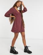 Pull & Bear Swing Dress In Burgundy Polka Dot-red