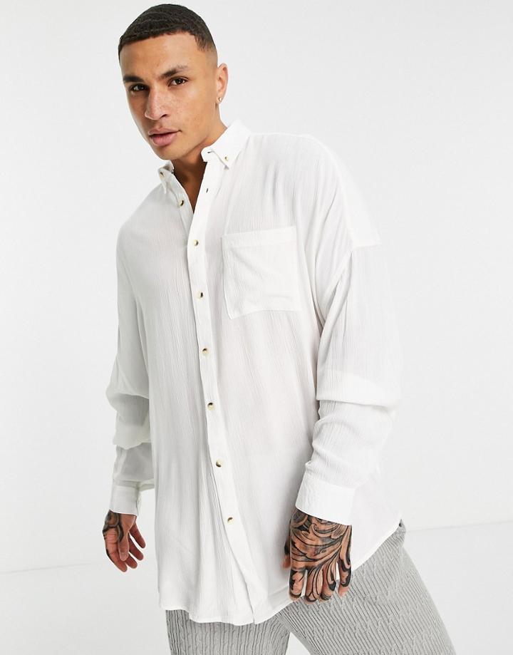 Asos Design Oversized Crinkle Viscose Shirt In White