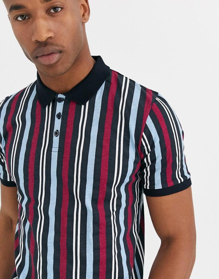 Threadbare Organic Cotton Striped Polo In Burgundy