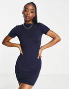 Public Desire Double Layered Slinky Capped Sleeve Mini Body-conscious Dress In Navy