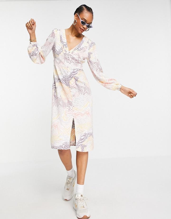 Y.a.s Midi Dress With Puff Sleeve And Side Split In Animal Print-multi