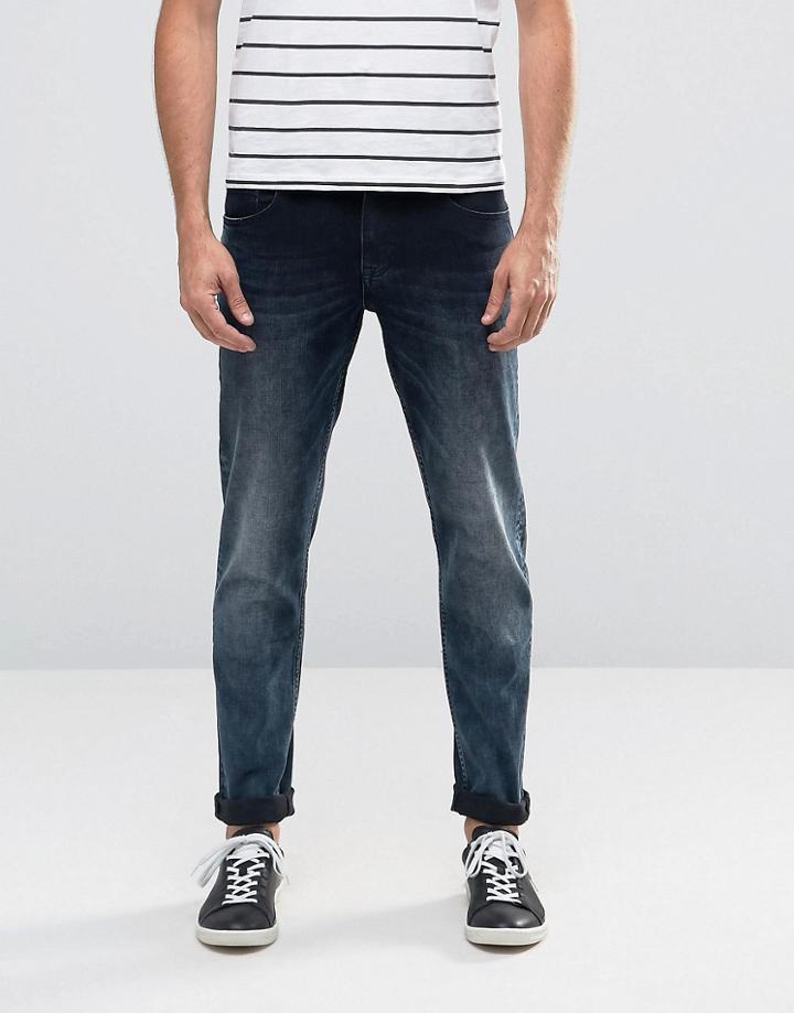 Asos Stretch Slim Jeans In Blue Black Wash - Blue