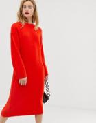 Asos Design Knitted Midi Dress In Fluffy Yarn-red
