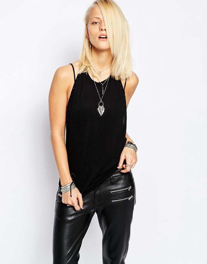 Religion Beaded Back Tank Top - Jet Black