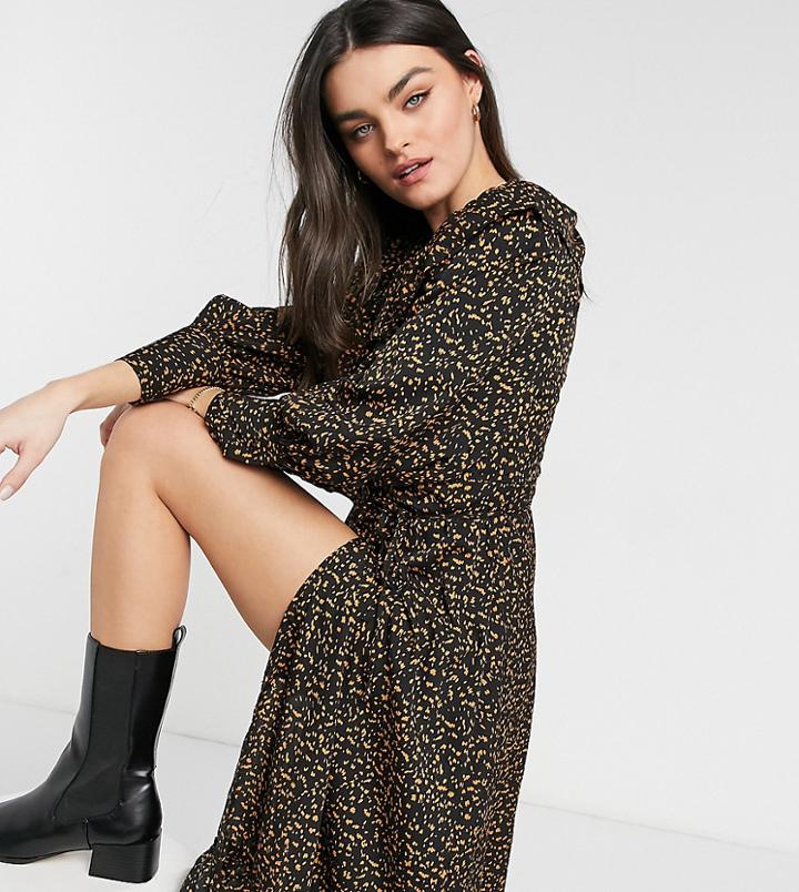 Fashion Union Wrap Midi Dress With Ruffles In Abstract Animal-multi