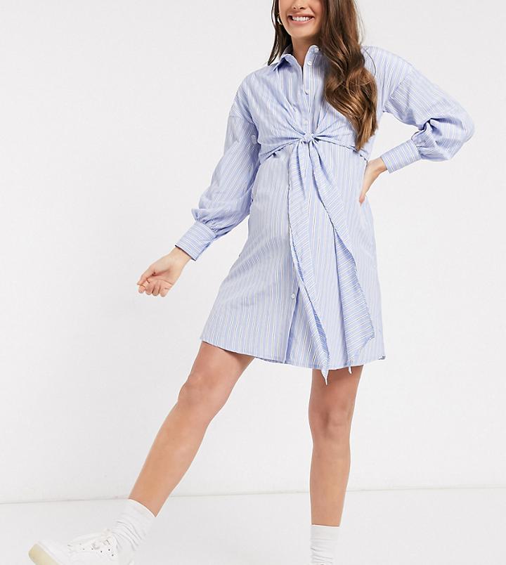 Asos Design Maternity Nursing Wrap Front Mini Shirt Dress In Stripe-multi
