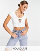 Asos Design Hourglass Short Sleeve Macrame Top In White