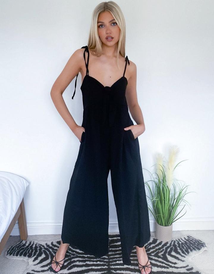 Asos Design Front Tie Swing Jumpsuit In Black