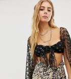 Ebonie N Ivory Crop Top With Batwing Sleeves In Glitter Paisley Mesh-black
