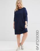 Asos Curve Sweater Dress In Knit With Ripple Stitch - Navy