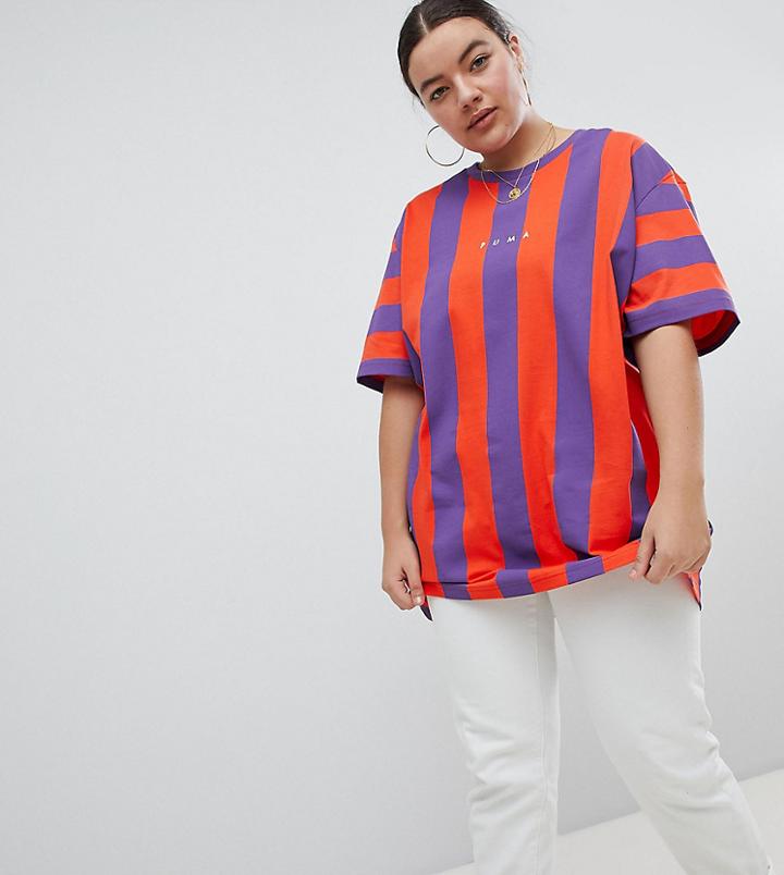 Puma Exclusive To Asos Plus T-shirt In Bold Red And Purple Stripe - Purple
